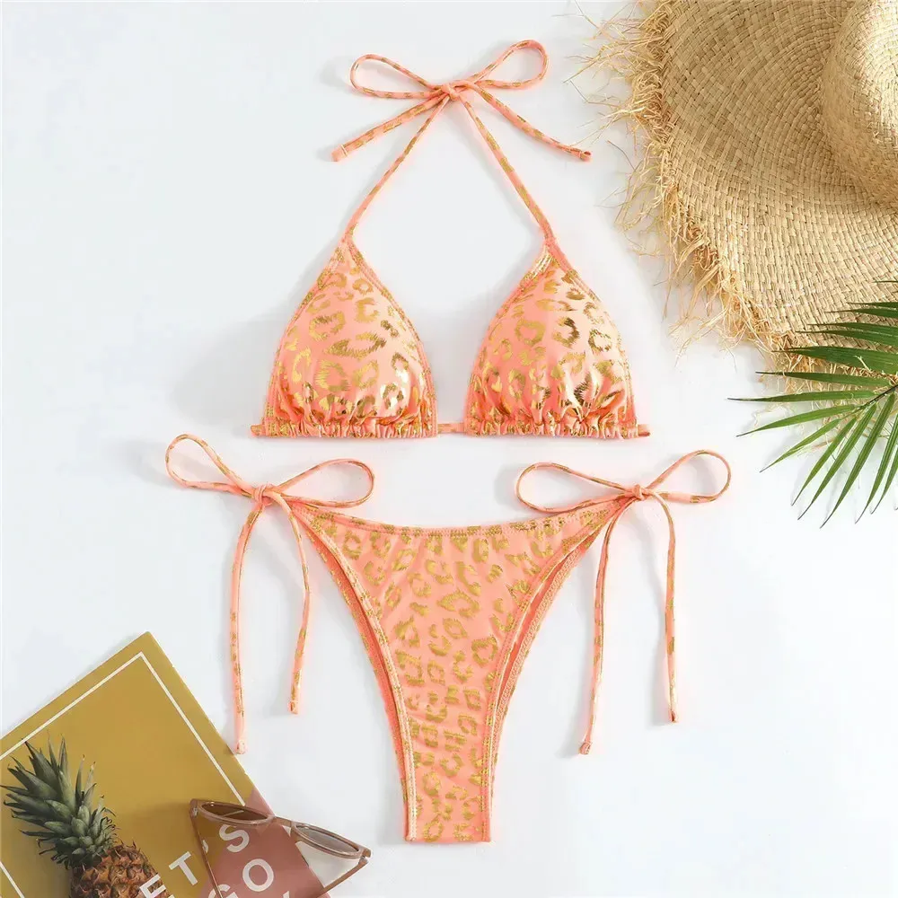 Solid Brown String Halter Triangle Micro Bikini Thong 2026 Sexy Swimsuit Women Wrinkled Swimwears Bathing Suit Bikinis Set Mujer