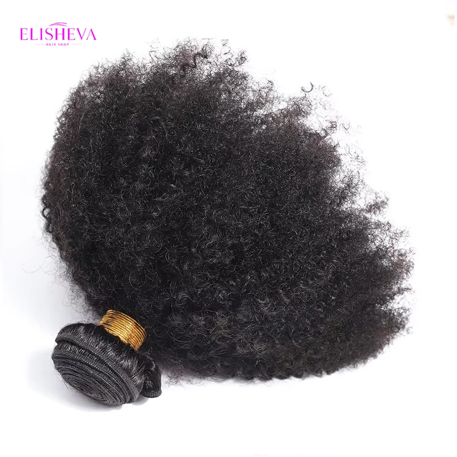 ELISHEVA Extension di Capelli Umani Indiani Grezzi, Confezione da 1/3/4 Fasci, Afro Kinky Curly, Nero Naturale/Nero Intenso, Remy Ondulati - immagine 5
