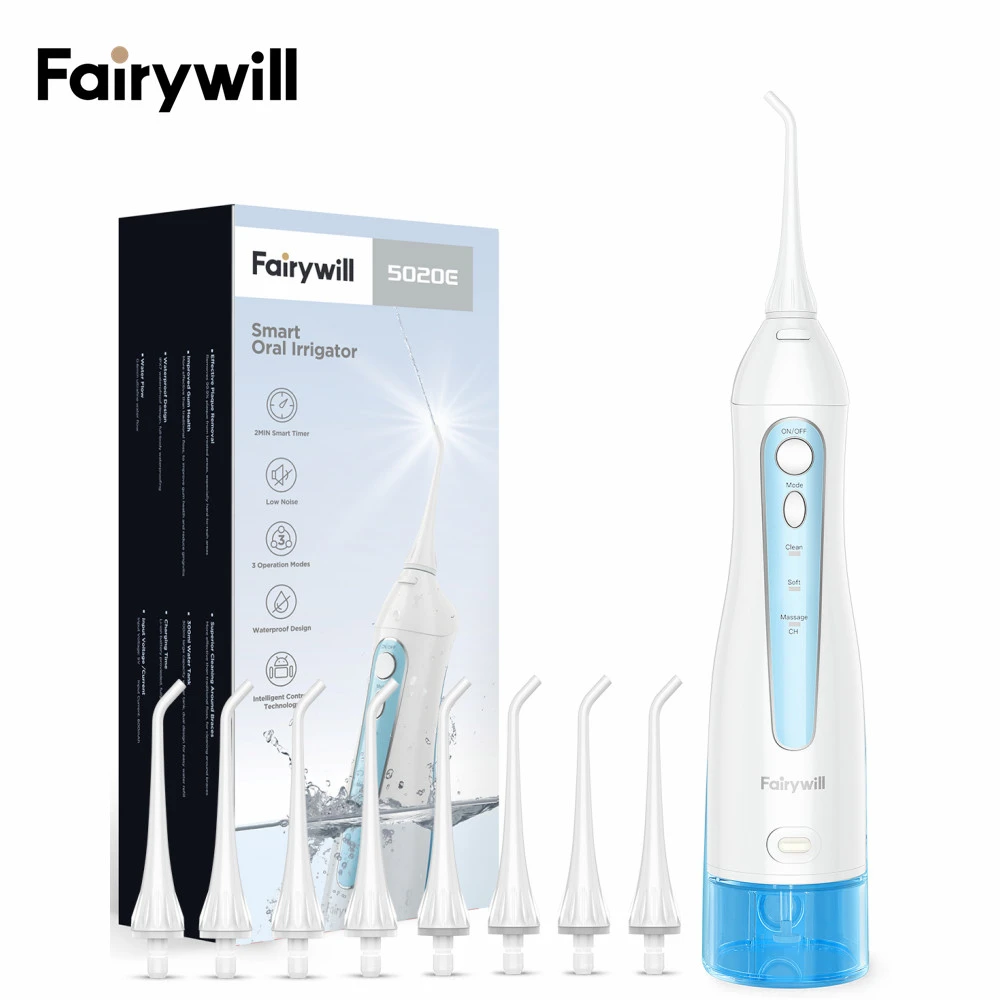 Fairywill 5020E Water Flosser Blue Oral Irrigator Portable Dental Water