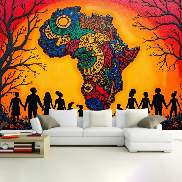 Tapisserie de l'unité du patrimoine africain: tissu de fond de décoration murale de célébration culturelle, décoration de maison de chambre à coucher 2