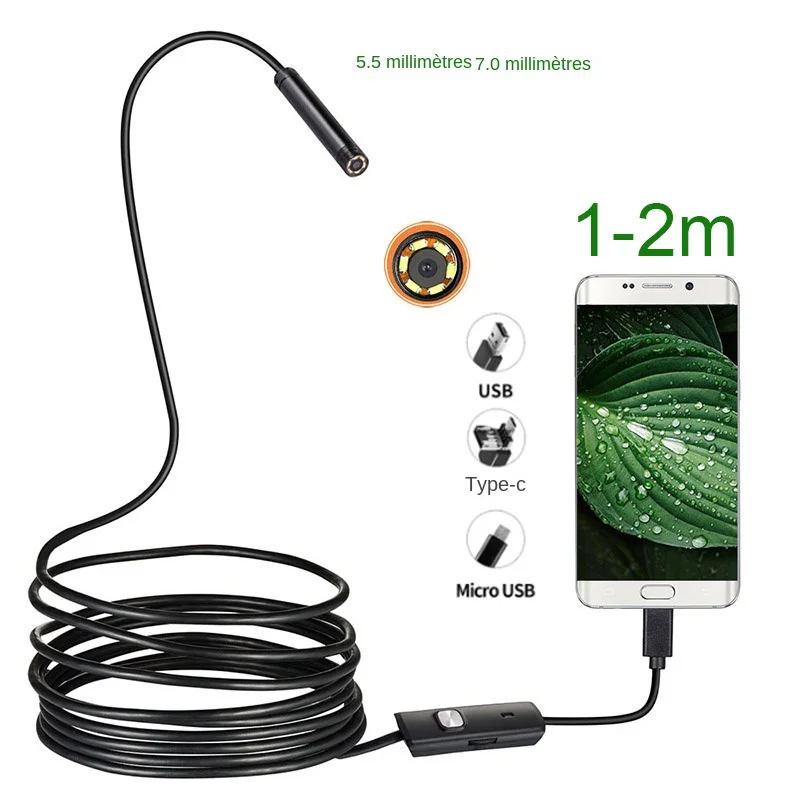 Endoscope Android 3 En 1 7mm 5.5, Caméra D'inspection Endoscopique Usb