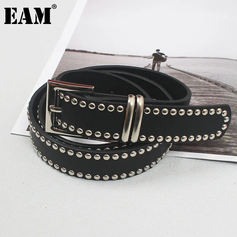 

[EAM] Pu Leather Black Rivet Long Wide Vintage Belt Personality Women New Fashion Tide All-match Spring Autumn 2023 1DF7834