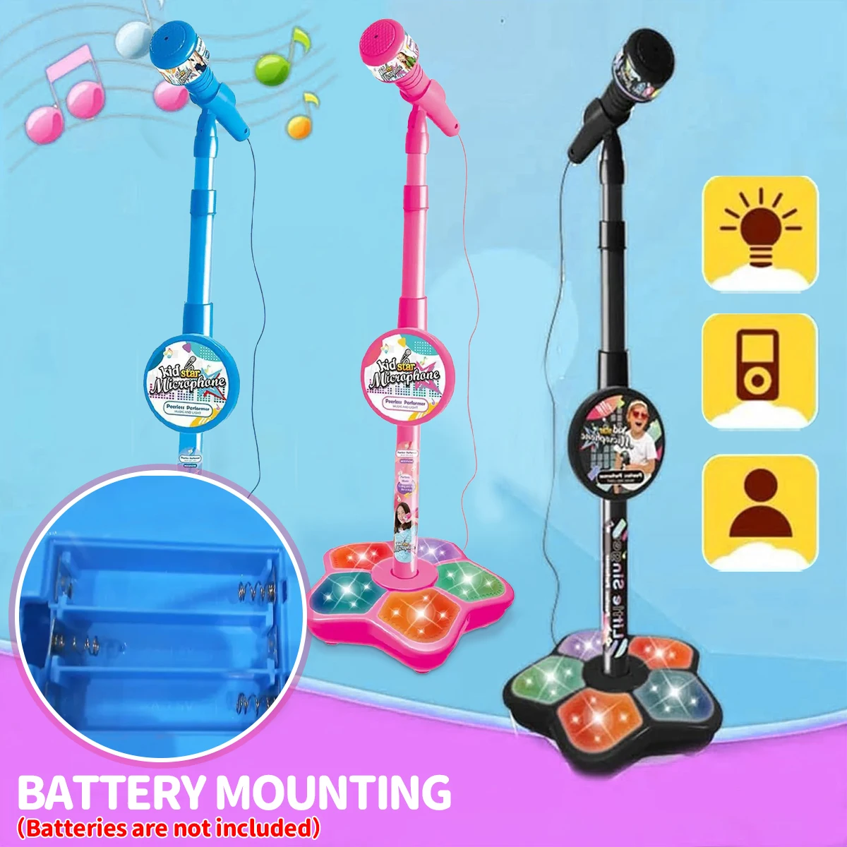 Kids Microphone with Stand Karaoke Song Music Instrument Toys Brain-Training Educational Toy Birthday Gift for Girl Boy 3