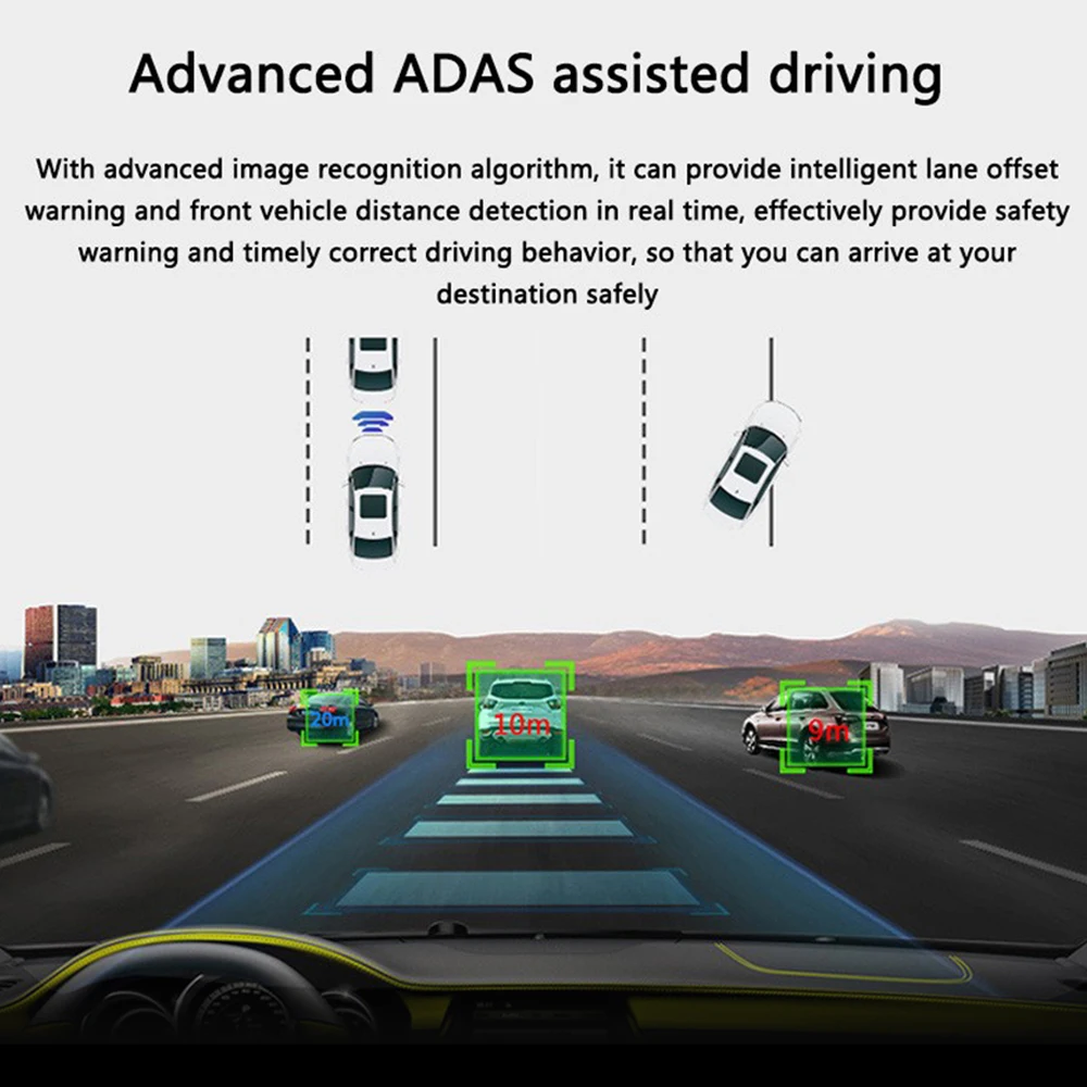 DVR 전면 및 후면 HD 더블 레코딩 AR/ADAS 운전 보조 USB 자동차 라디오 연결 CVBS/AHD 전환 후방 카메라