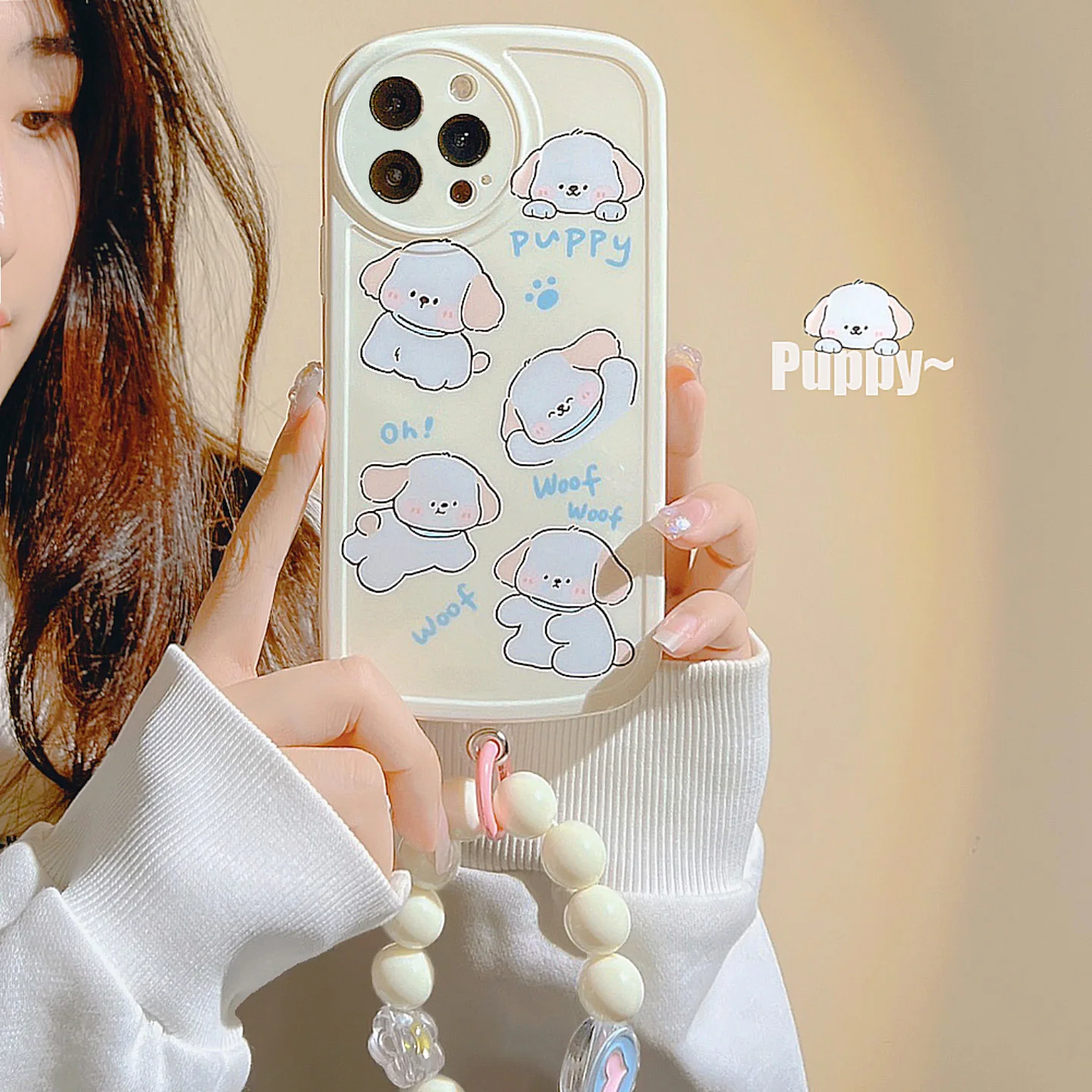 Milk Yellow Dog Rice Bead Lanyard Soft Cute Phone Case Per Iphone 11 12 13 14 15 Promax Apple Soft Braccialetto Creativo Con Corda