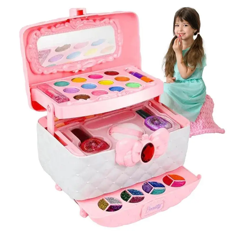 

Kids Makeup Kit Princess Cosmetic Case Toddler Makeup Set Girls Makeup Kit No Burden On The Skin Portable Princess Cosmetics