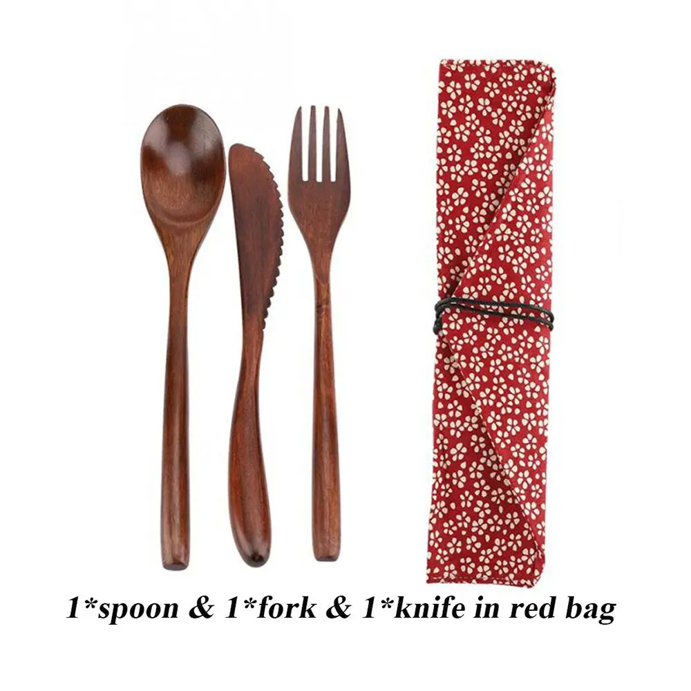 Eco-Friendly Bamboo Cutlery Set with Carrying Pouch - Spoon, Fork, Knife