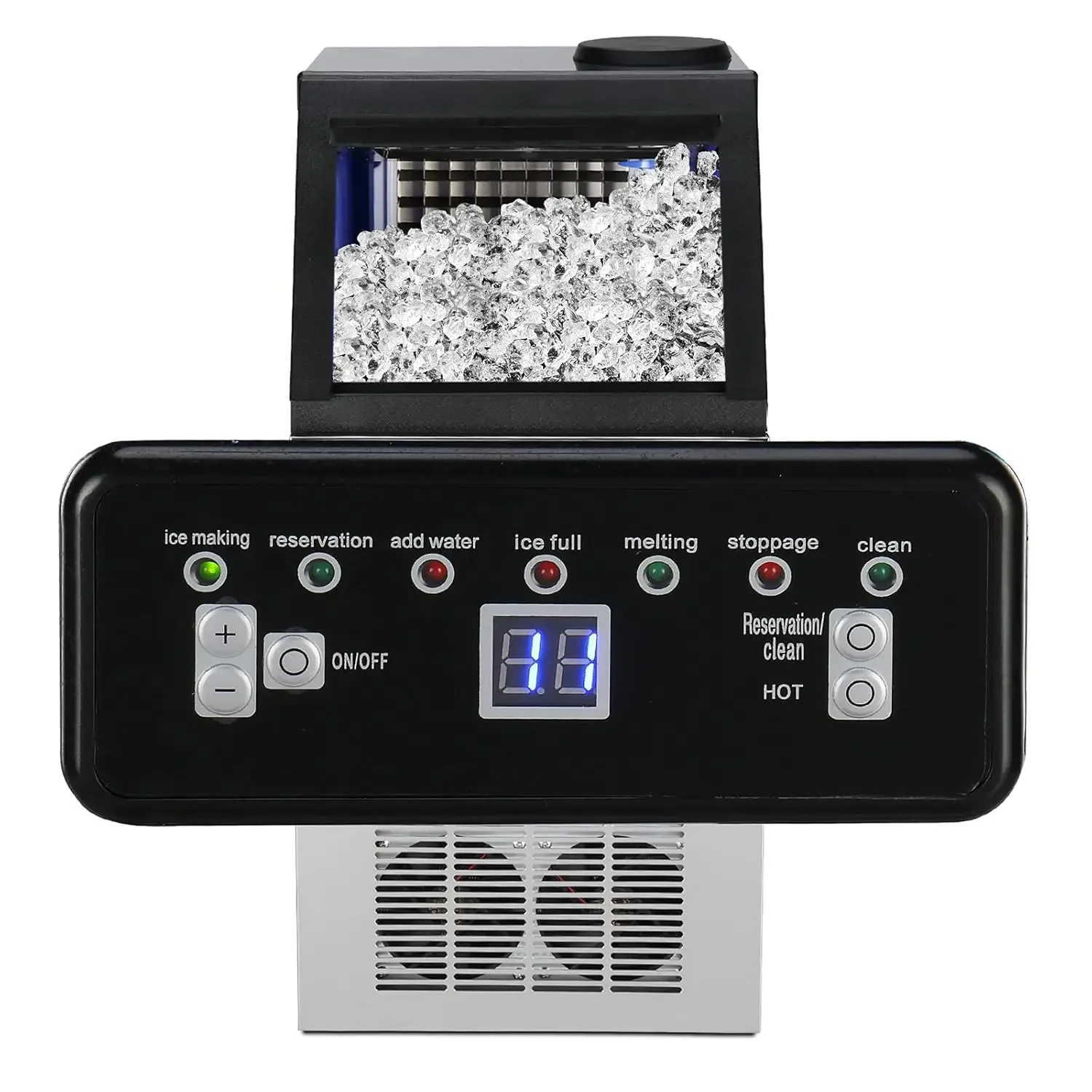 110LBS/24H Commercial Ice Maker Machine with 2 Water Inlets, Freestanding Ice Machine with 24lbs Storage Bin, Ice Scoop & Water 4