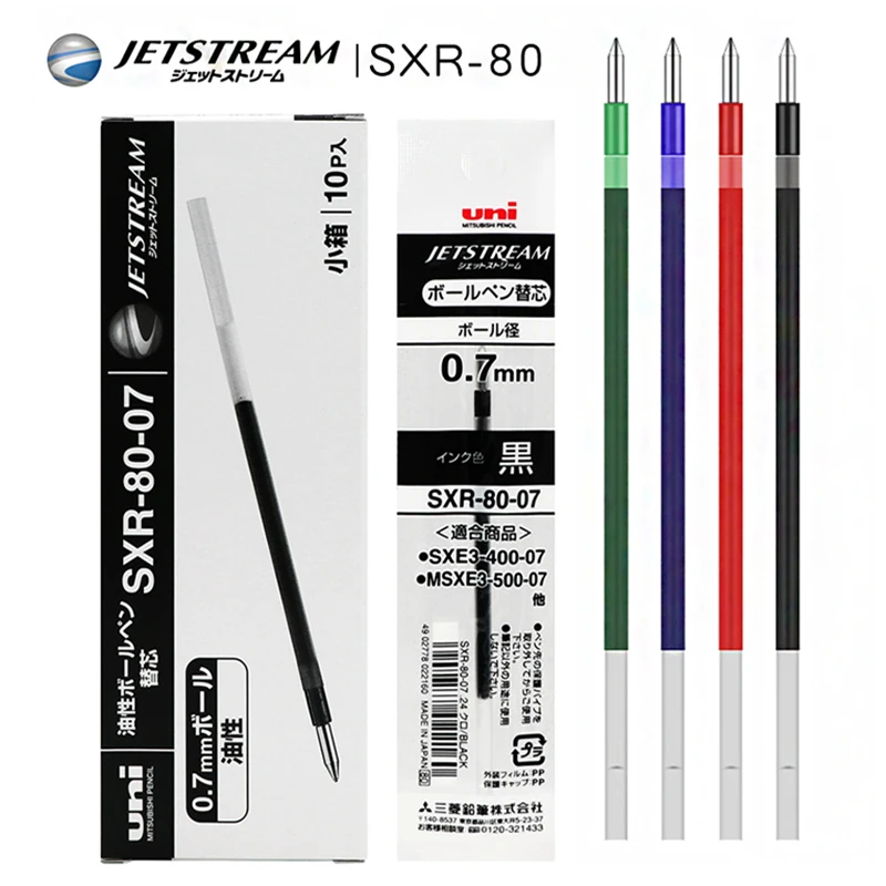 10pcs UNI JETSTREAM SXR-80 Medium Oil Refill Ballpoint Refill 0.38/0.5/0.7/1.0mm MSXE5-2005 Refill Quick-drying Low Resistance ink dot regular script regular script quick training adult civil servant ballpoint pen quick training calligraphy sticker