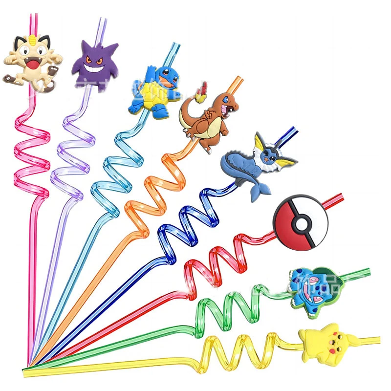 

New PokéMon Bent Straw Pvc Soft Glue Cartoon Accessory Party Gift Reusable Straw Heat Resistant Safety Environmental Friendly