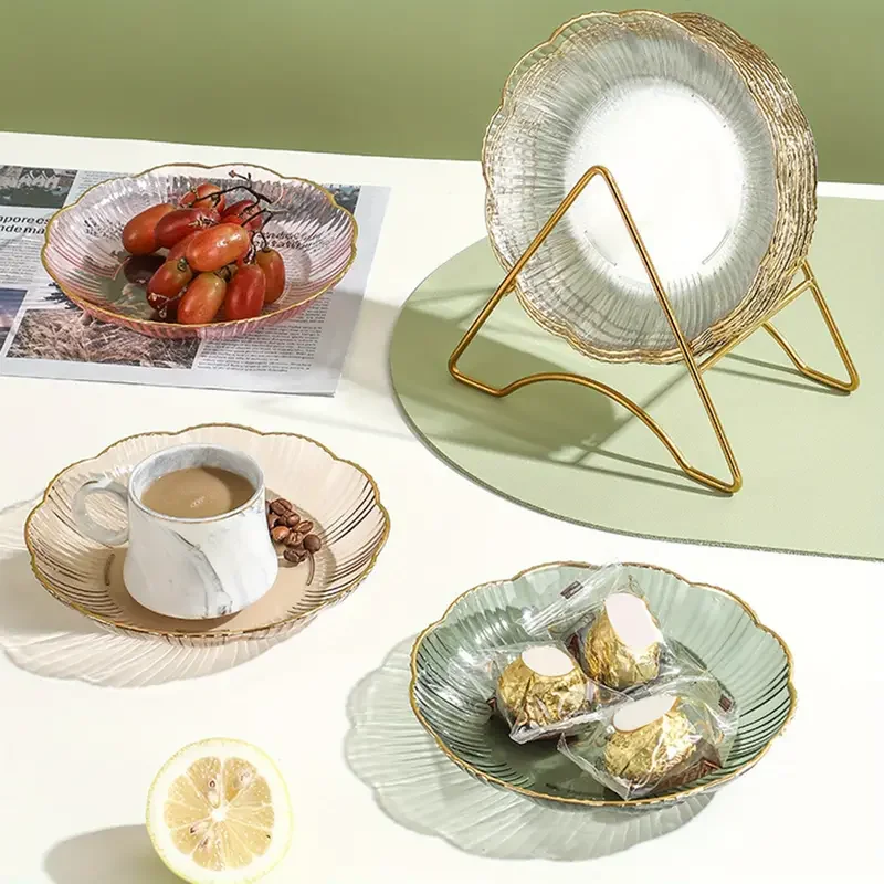 Elegant Glass Salad Fruit Bowls Set with Gold Rim Decorative Clear Serving Dishes for Home Kitchen Parties Dessert Plates