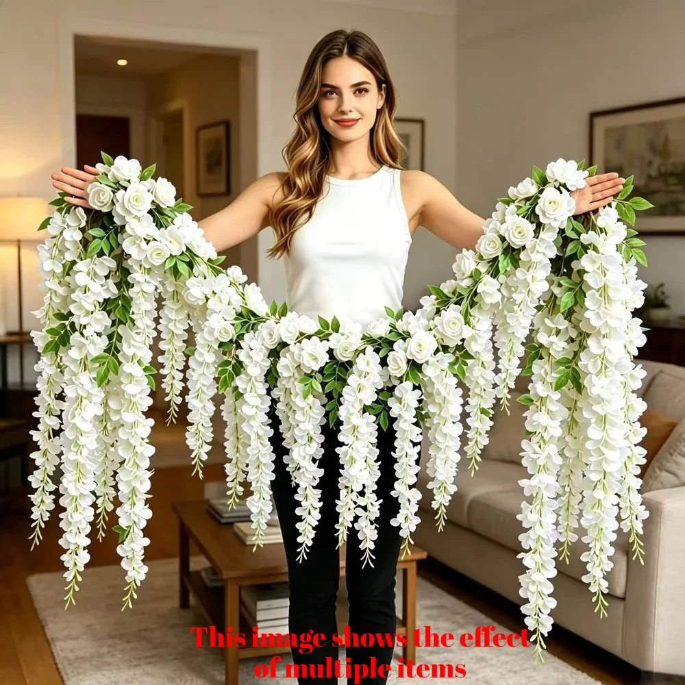 22-teiliges Set Weiße Rosenranken Wanddekoration und Leicht Aufzuhängende Weiße Orchideenblüten Geeignet für Verschiedene Einrichtungen für Häuser und Hochzeiten