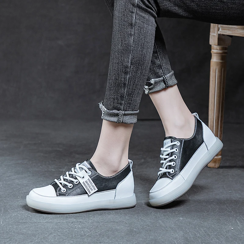 2023 New Spring And Summer Hundred With Leather Single Shoes Female Inside The High Increase Flat Bottom Board Shoes