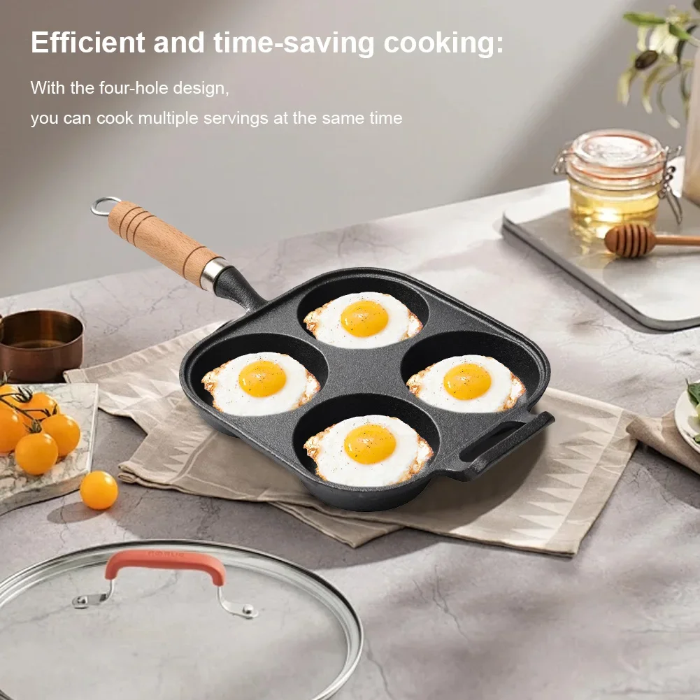 4 Hole Cast Iron Omelet Pan Heart-Shaped Non-Stick Breakfast Egg Pan Breakfast Grill Cooking Pot Egg Frying Pancake