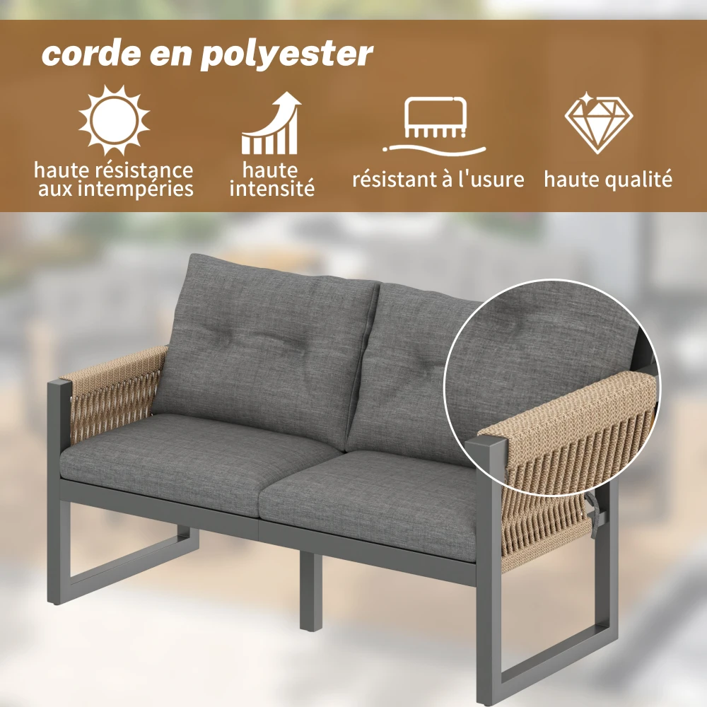 Modernes Outdoor-Mehrsitzer-Sofa-Set mit Eisenrahmen, Geflochtenen Armlehnen, Weichen Sitzkissen & Multifunktionalem Tisch – Detail 19