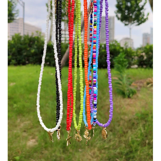 New Rainbow Color Acrylic Seed Beads Strand Choker Necklace For