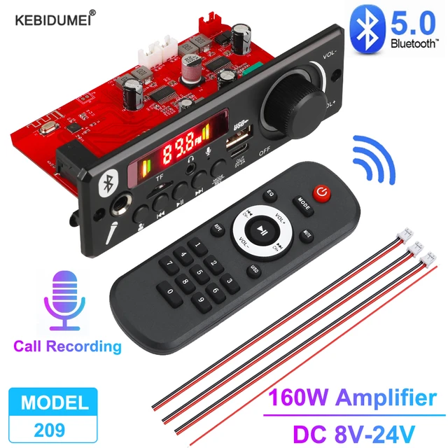 160w Amplifier Bluetooth 5.0 Mp3 Decoder Board 2*80w Mp3 Player Audio  Player 12v Diy Car Fm Radio Module Tf Usb Mic Record Call - Mp3 Players -  AliExpress