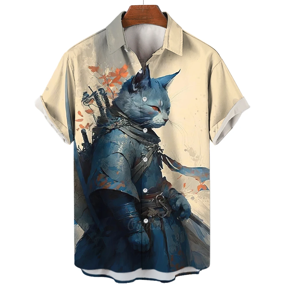 

2023 Hawaiian Shirts Men'S Clothing Animal Pattern Element 3d Print Turndown Collar Casua Summer Short Sleeve Beach Casual Tops