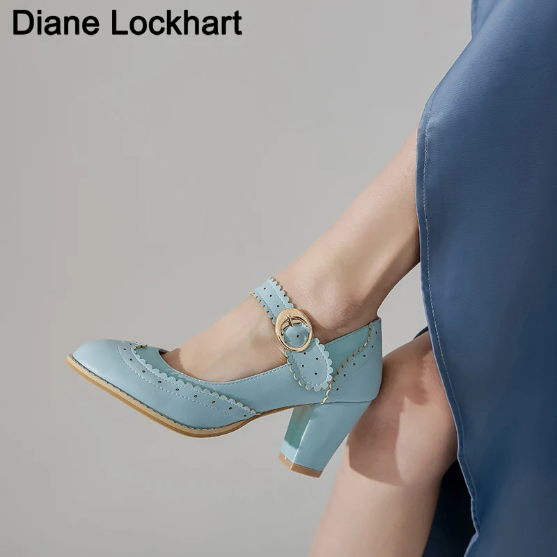 Retro Dress Shoes OL high heels Women Sweet Blue Pink Female Vintage party wedding Pumps Ladies