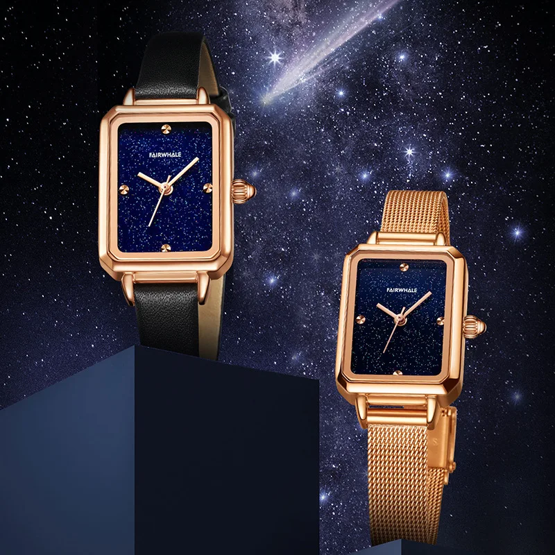 MARK FAIRWH watch women's fashion trend temperament diamond studded starry sky small square watch waterproof quartz