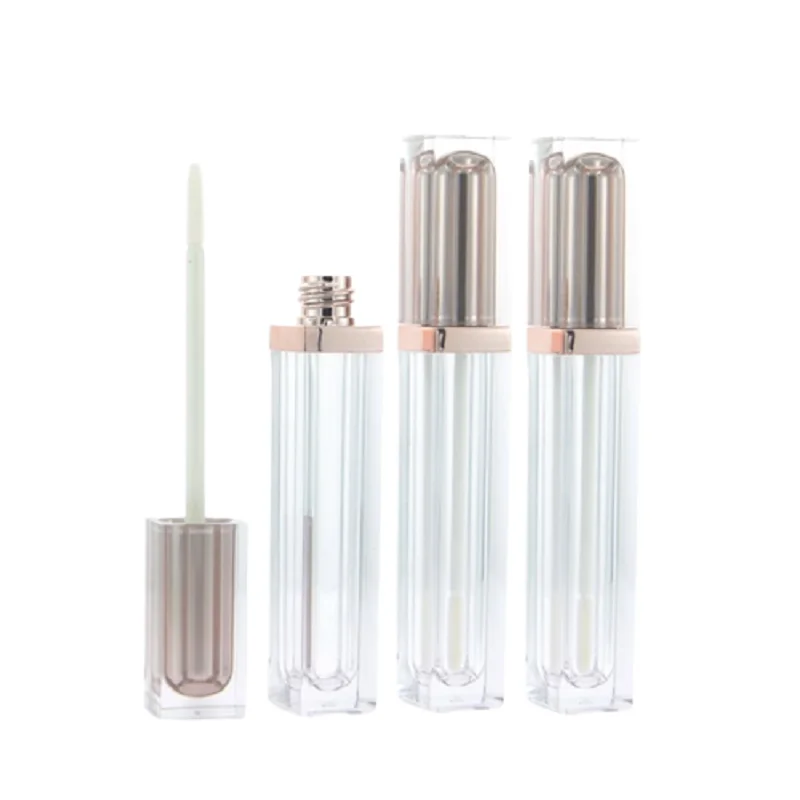 

30pcs Lip Gloss Empty Tube 6ml Square Clear Packaging Silver Rose Gold Lid Makeup Plastic Refillable Lip Glaze Cosmetic Bottles