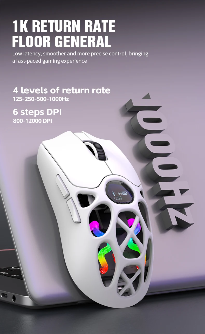 XUNFOX Wireless 2.4g Mouse Lightweight Competitive Game Mouse Charging Bluetooth Three-mode 1K Return Rate 12000DPI Computer