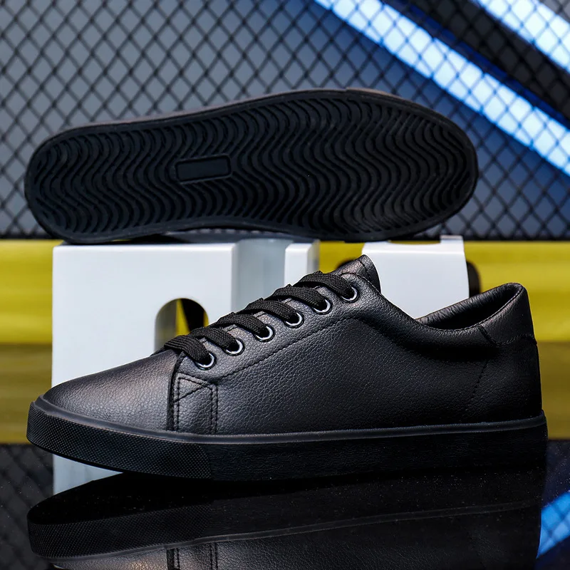 Spring Summer Flat Mens Casual Shoes Soft Pure Black Fashion Male Footwear Cool Young Man Street Style Comfortable 5