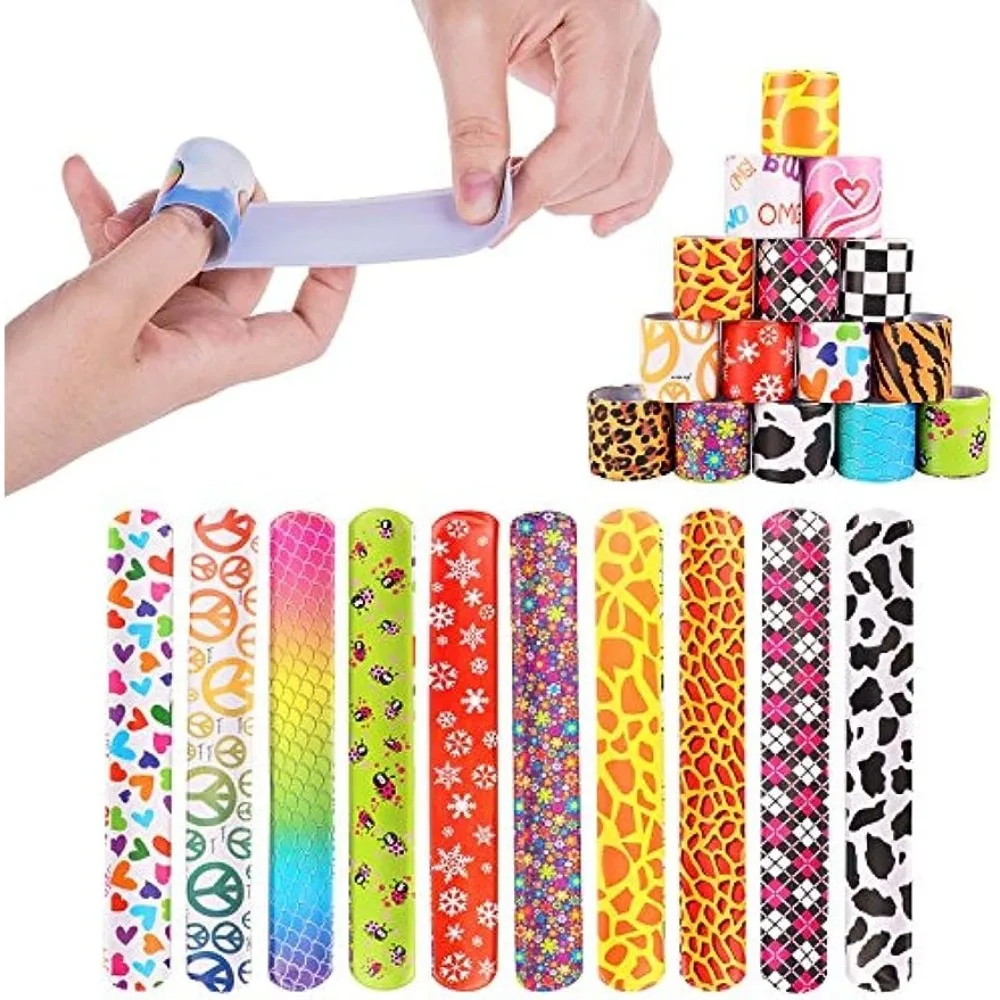 Colorful Hearts Animal Print Design Retro Slap Bands 50/100Pcs Kids Adults Birthday Classroom Gifts Easter Carnival Party Favors party toys toy gift filler