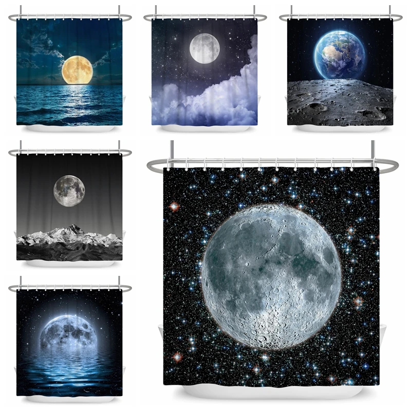 

Full Moon Shower Curtain Midnight View Dreamy Mystic Bathroom Curtains Waterproof Fabric Home Decor Curtain With Hooks 180x180cm