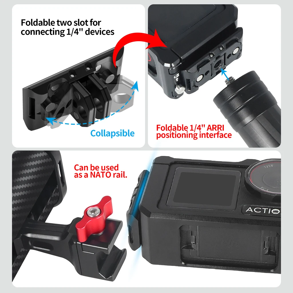 4-in-1-Aluminium-Adapter, 1/4 Zoll M3-Montageloch für DJI OSMO 360 Action 4 5 GoPro 13 NATO Slider, magnetische Schnellverschluss-Stativbasis – Detail 4