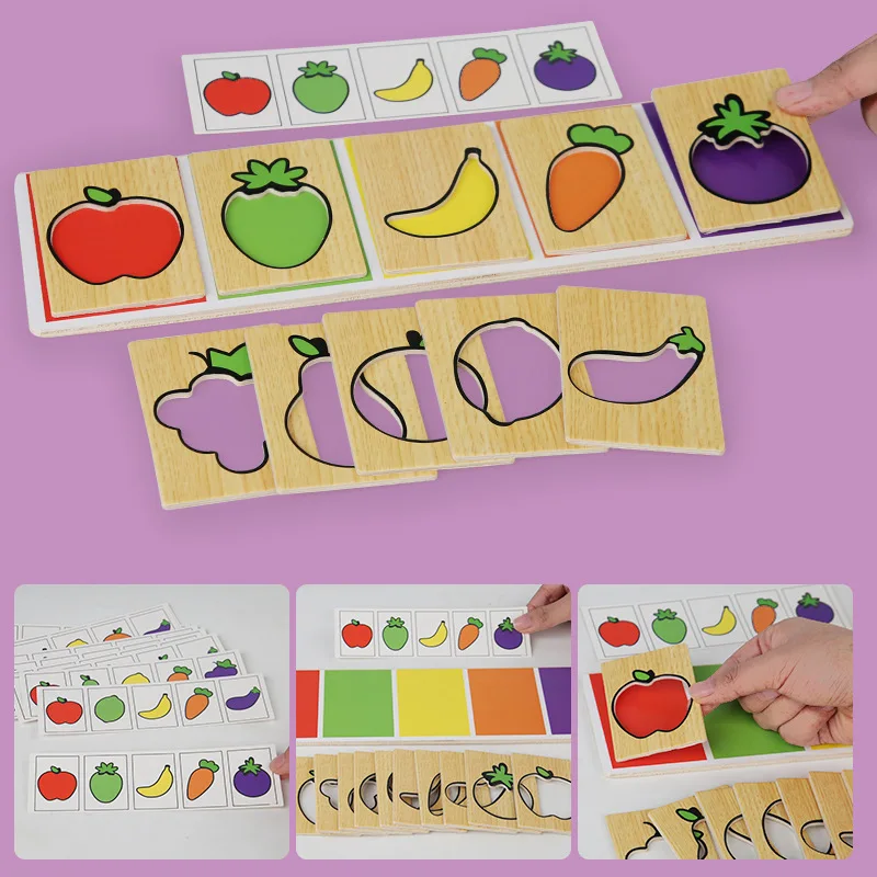 Wooden Montessori Early Education Fruit Vegetable Pairing Puzzle Kids Color Recognition Game Educational Toys For Children 2