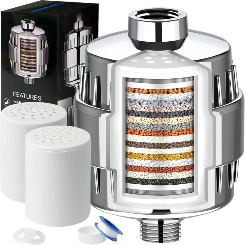 High Output Revitalizing Shower Filter with Replaceable Cartridge – Eliminates Chlorine and Heavy Metals, Softens Hard Water