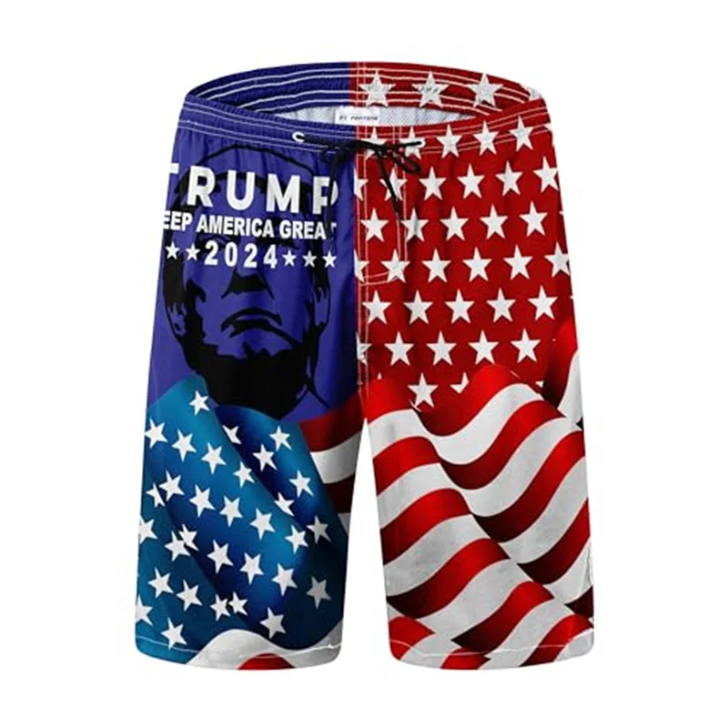 Fashion American Flag Trump 2024 Pattern Beach Short Summer Trend Streetwear 3D Printed Board Shorts Casual Oversize Swim Trunks 4