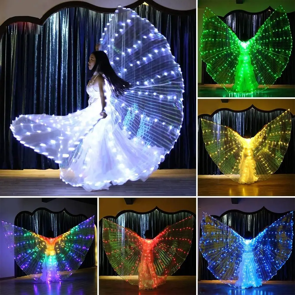 

With Telescopic Sticks Belly Dance Wings Butterfly Glowing LED Wings Fluorescent Shows Luminous Performance Costume Adult