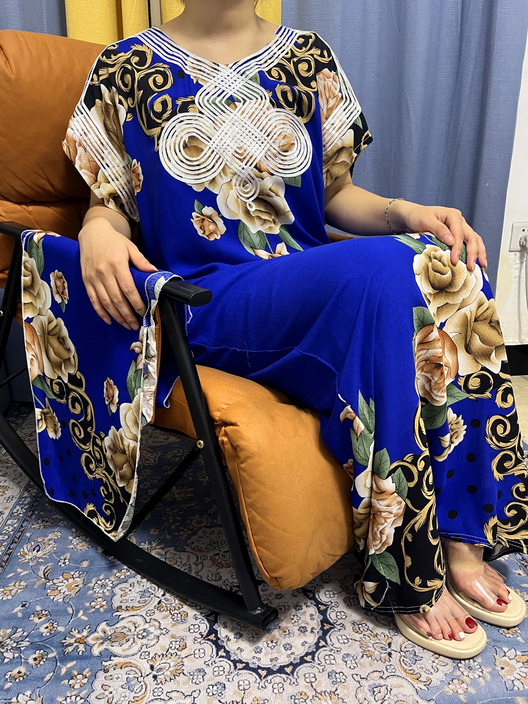 Muslim Abayas For Women New Traditional Printed Cotton Appliques Loose Fit Femme Robe African Islam Woman Dresses With Turban