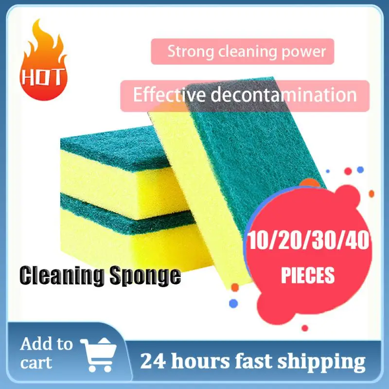 

20/30/40pcs Scouring Pad Double Sided Scrub Bowl Pot Cleaning Sponge Dish Washing Kitchen Tools Home Clean Supplies Household