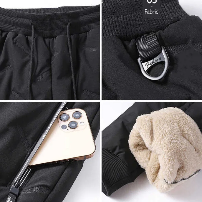 Cotton Pants Men Winter Lambswool Padded Thickened Warm Men Pants Hundreds of Large Size Men Windproof Down Cotton Pants