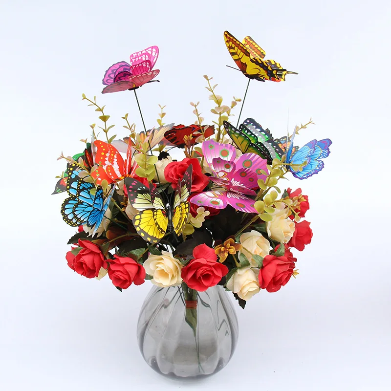 Double-Layer Simulation Butterfly Gardening Flower Arrangement Decoration Beautifying Arrangement Rod Butterfly
