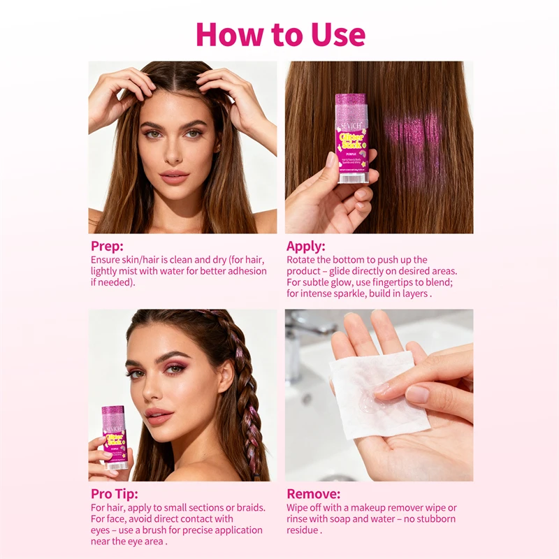 Pink Sparkling Glitter Gel Stick for Face and Body - High-Gloss Shine and Bright Makeup