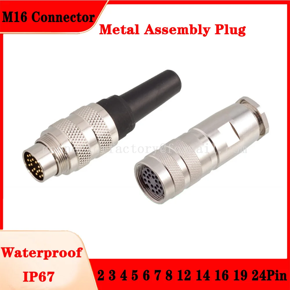 

M16 Metal Assembly Plug 2 3 4 5 6 7 8 12 14 16 19 24 Pin 4 7 14 A Type Waterproof IP67 Aviation Male Female Threaded Connector