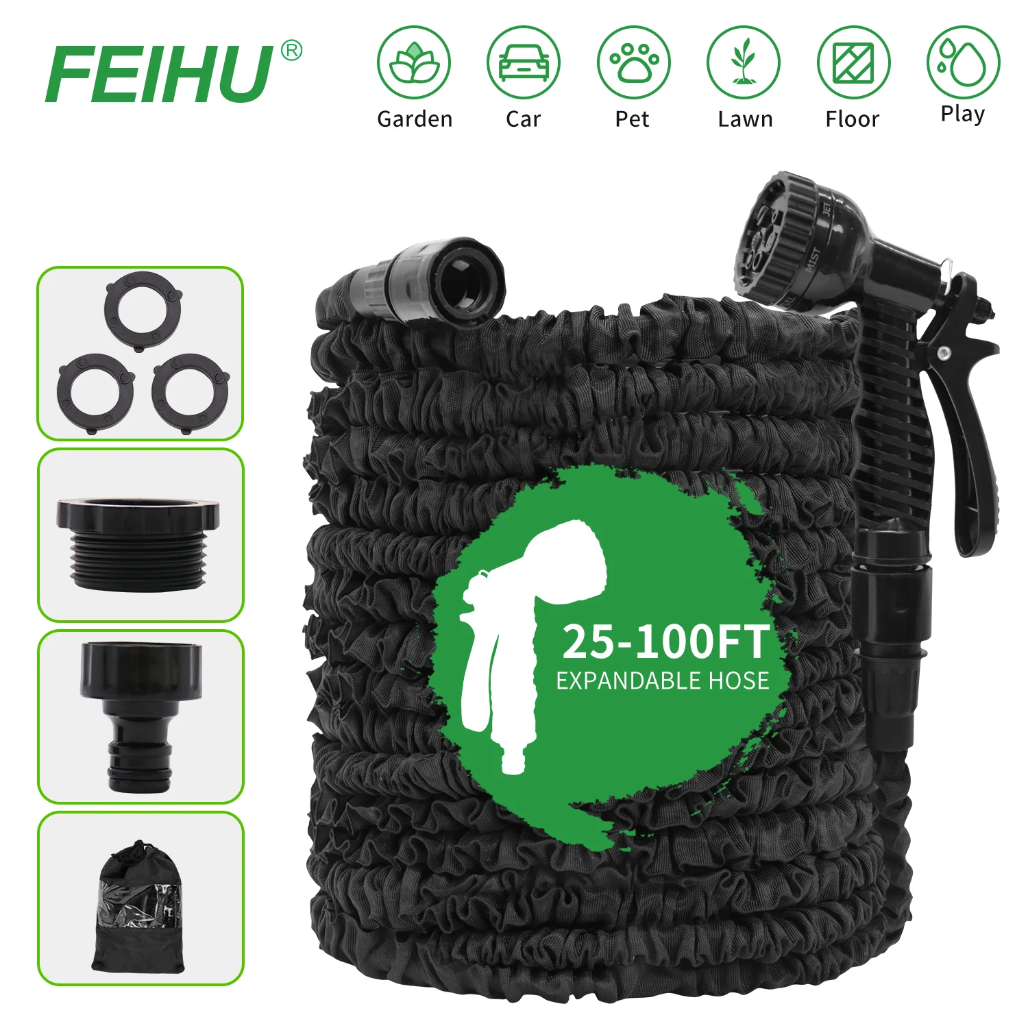 Expandable Magic Hose 25-100FT (7.5-30M) 7 Patterns Water Gun Garden Hose Flexible Water Telescopic