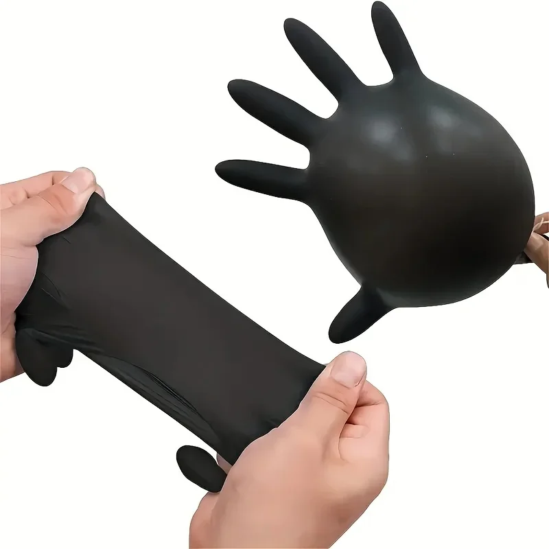 100PCS Black Nitrile Gloves Thickened Disposable Gloves for Cleaning Hairdressing  Waterproof Dishwashing Tattoo Gloves 3