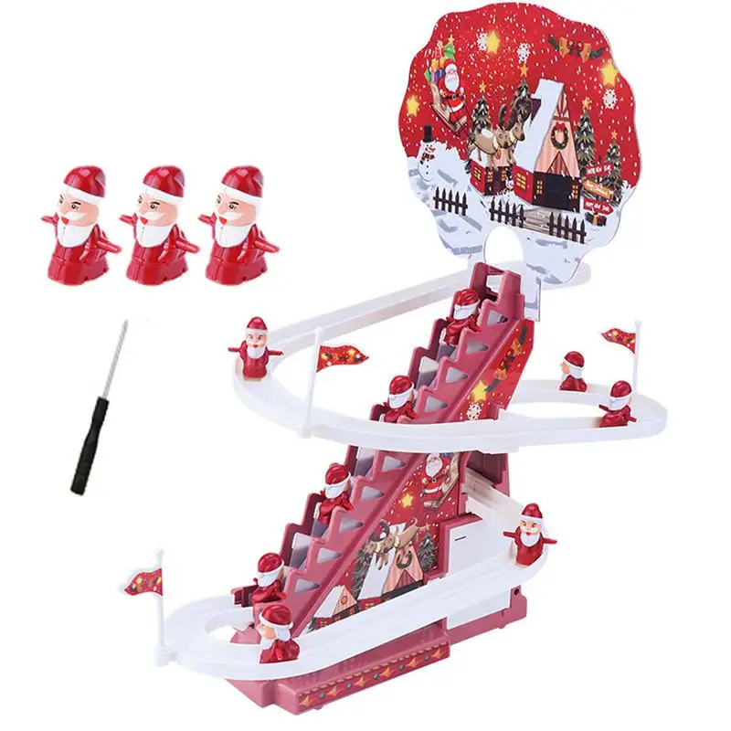 

Santa Climb Stairs Toy Playful Roller Coaster Santa Race Track Set With Flashing Lights Educational Gifts For Kids Boys And