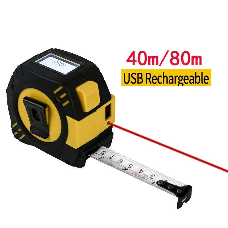 2in1 Multifunction Laser Rangefinder Laser Tape Measure Rechargeable 80m 40m with 5m Tape LCD Display Backlight