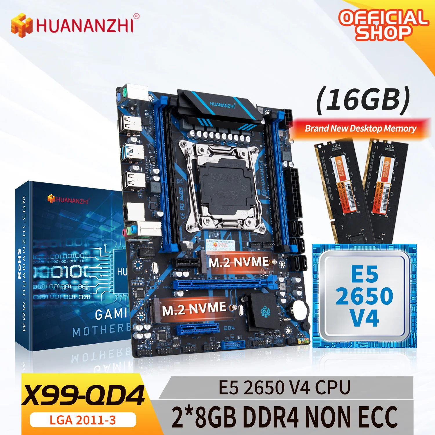 Huananzhi X99 Qd4 Lga 2011-3 Scheda Madre Xeon X99 Con Intel E5 2650 V4 Con 2*8G Ddr4 Kit Combo Di Memoria Non Ecc Set Nvme Sata