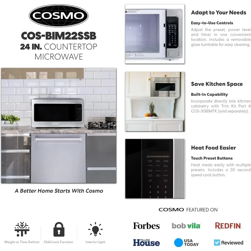 Cosmo COS-BIM22SSB Countertop Microwave Oven with Smart Sensor, Touch Presets, 1200W & 2.2 cu. ft. Capacity, 24 inch 3