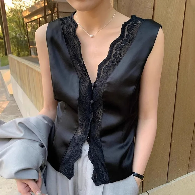 Women's Silk Satin Tank Top - V Neck Spaghetti Strap Camisole, Summer Basic Blouse