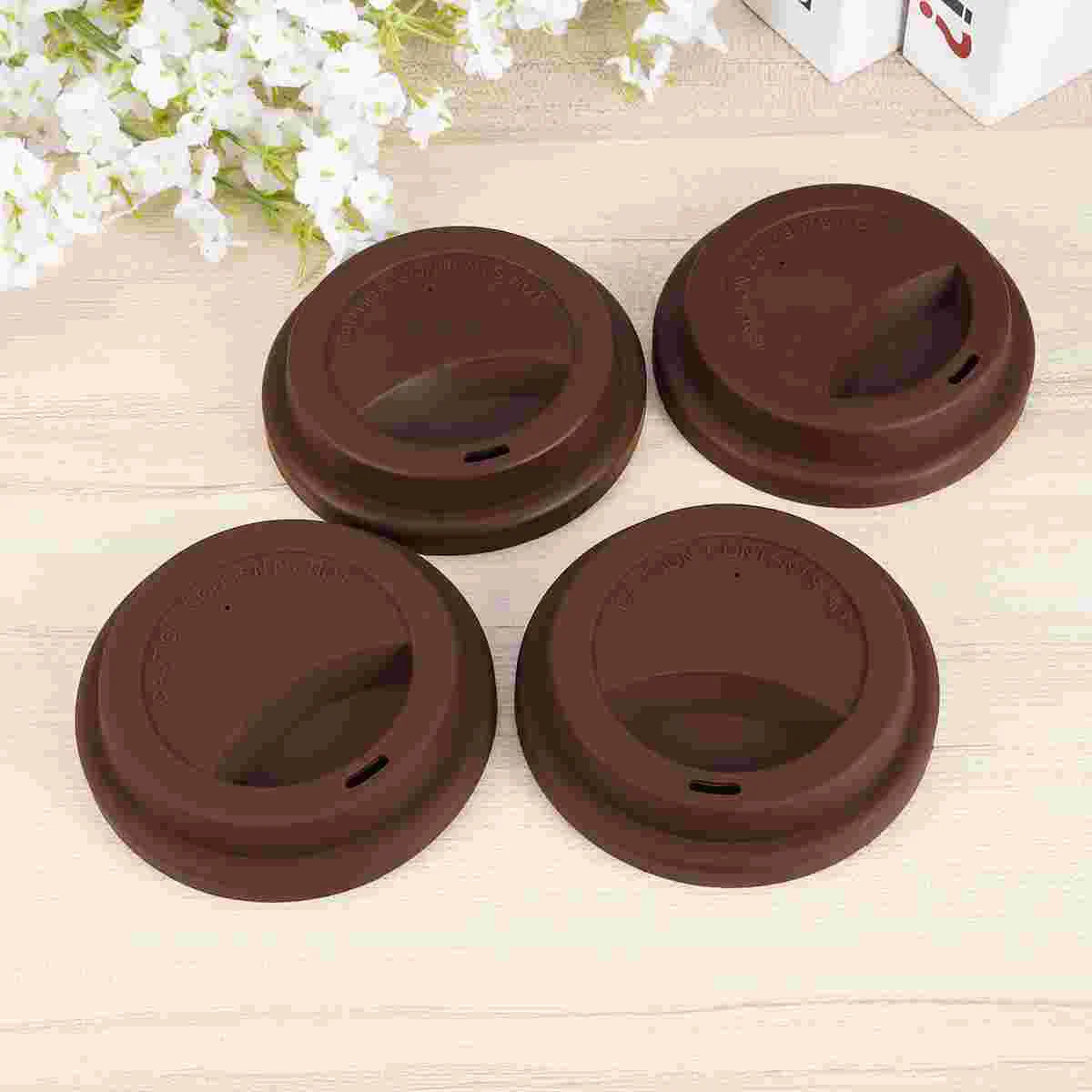 

4pcs Silicone Coffee Mug Lids Reusable Travel Cup Covers Dustproof Coffee Cup Lid (Coffee)
