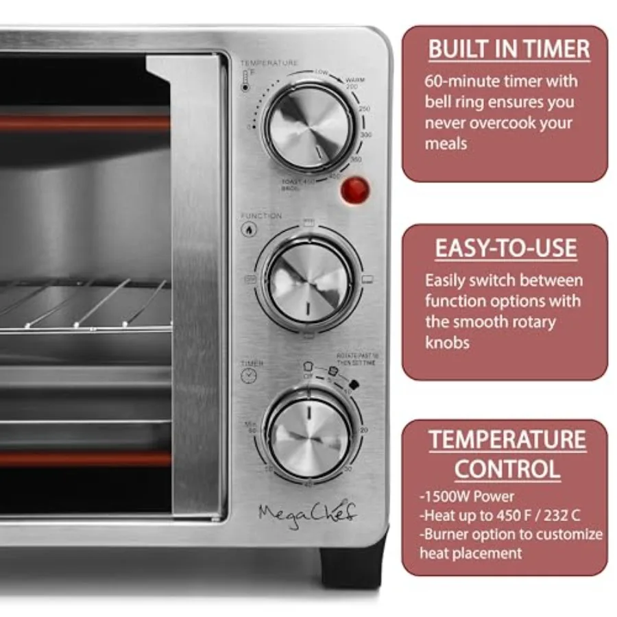26.4 Quart French Door Multi-Function Stainless Steel Electric Toaster Oven with Temperature Timer Control and Broil Bake Toast