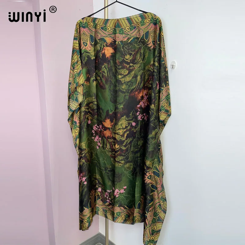 WINYI Summer beach Dress NEW Print Boho Hijab Loose vetidos Elegantes Muslim Abaya Robe Gown Sexy Lady Party maxi holiday kaftan